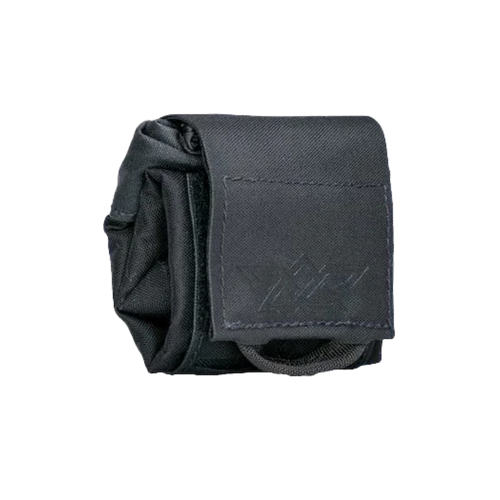 Black tactical pouch with visible branding on a white background