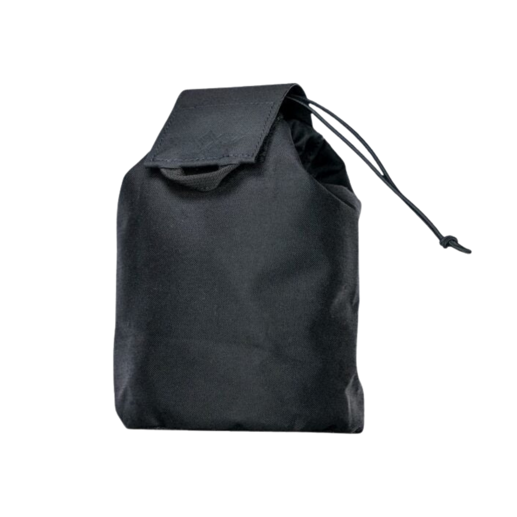 Black drawstring bag on a white background