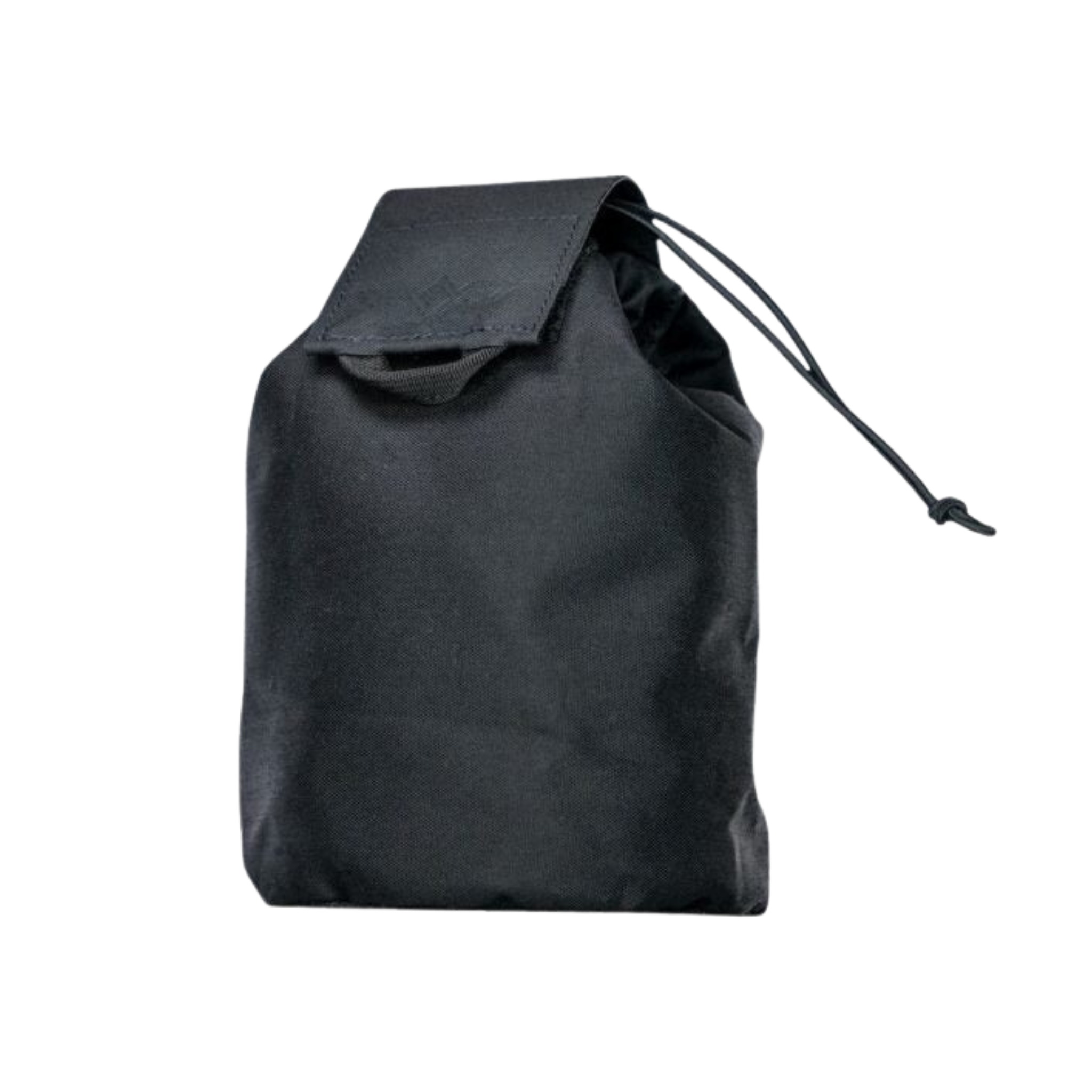 Black drawstring bag on a white background