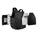 Black tactical vest with additional armor plates on a white background